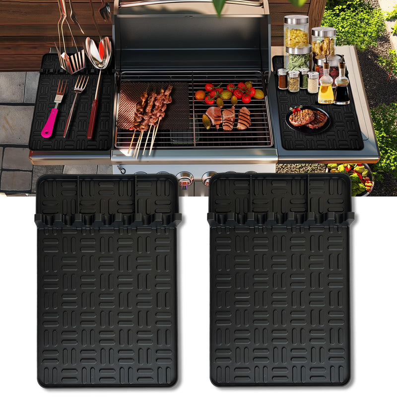 Pet Baby 2PCS Silicone Griddle Tools Mat, Large Spatula Mat with Drip Pad Griddle Silicone Mat Side Shelf Mat for Grill BBQ Griddle Accessories(Black15.35"*10.63") - Grill Parts America