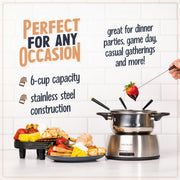 Nostalgia 6-Cup Electric Fondue Pot Set for Cheese & Chocolate - 6 Color-Coded Forks, Temperature Control - Stainless Steel Kitchen Gadgets and Appliances for Hors d'Oeuvres and More - Stainless Steel - Grill Parts America