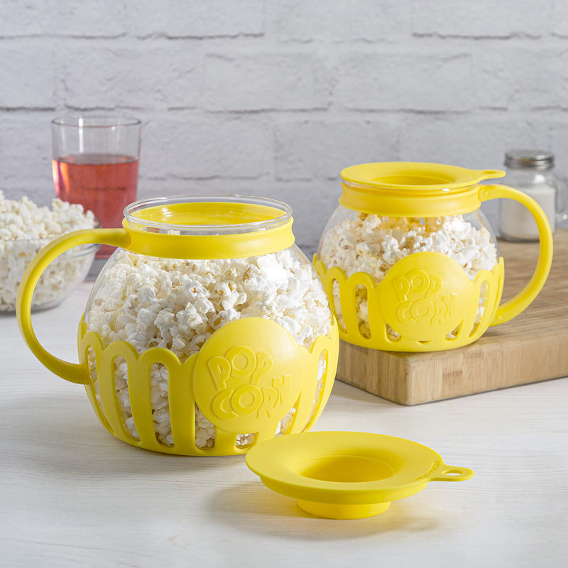 Ecolution Patented Micro-Pop Microwave Popcorn Popper with Temperature Safe Glass, 3-in-1 Lid Measures Kernels and Melts Butter, Made Without BPA, Dishwasher Safe, 3-Quart, Yellow - Grill Parts America