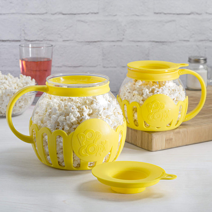 Ecolution Patented Micro-Pop Microwave Popcorn Popper with Temperature Safe Glass, 3-in-1 Lid Measures Kernels and Melts Butter, Made Without BPA, Dishwasher Safe, 3-Quart, Yellow - Grill Parts America