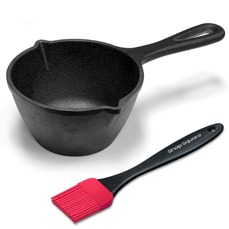 Small Cast Iron Basting Pot with Silicone BBQ Brush – Cast Iron Saucepan for Grilling, Smoking, and BBQ Accessories, 15 Oz - Grill Parts America