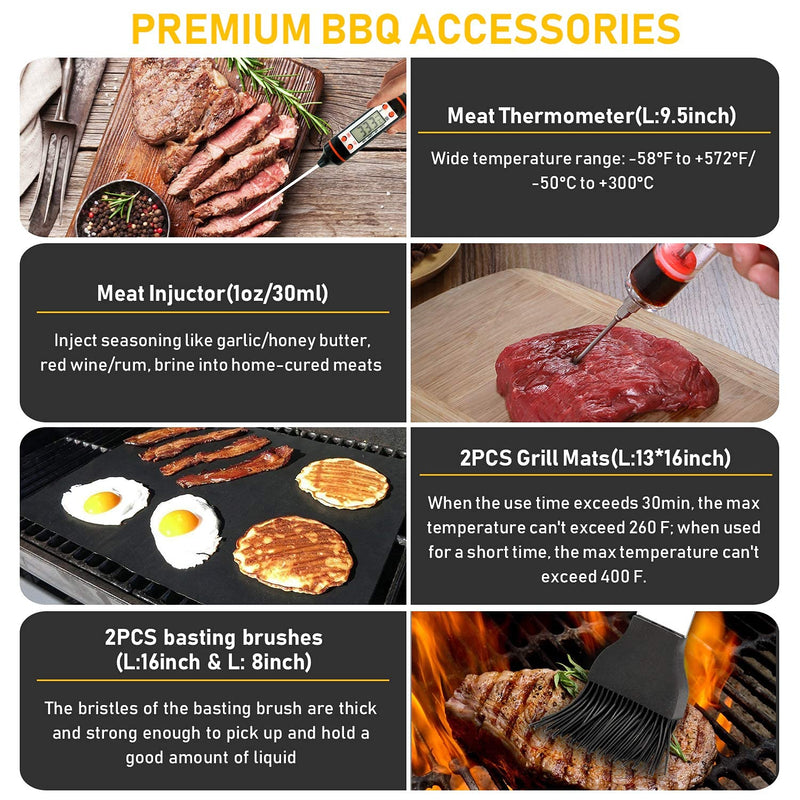 34Pcs BBQ Grill Accessories Tools Set, 16 Inches Stainless Steel Grilling Tools with Carry Bag, Thermometer, Grill Mats for Camping/Backyard Barbecue, Grill Tools Set for Men Women - Grill Parts America