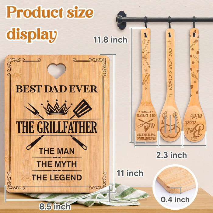 Gifts for Dad - "The GrillFather" Birthday Gifts for Dad Cutting Board Set, Bamboo-Made Engraved Utensil Set Dad Gifts, Idea Birthday/Fathers Day/Christmas for Papa, Father from Daughter/Son - Grill Parts America