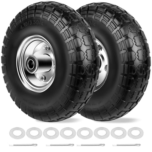 Phepetroll 10-inch flat-free solid tires and wheels with 5/8-inch axle bore for cart and wheelbarrow, 2-pack