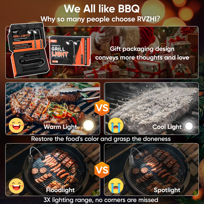 Grill Light BBQ Grilling Accessories: Unique Birthday Gifts for Men, Anniversary Mens Gifts Ideas for Husband, Outdoor Bright Magnetic LED BBQ Light, Smoker Grill Accessories Grill Tools, 2 Pack - Grill Parts America