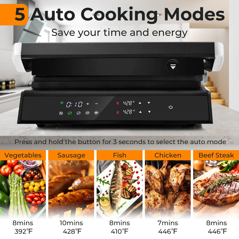 Giantex Panini Press Sandwich Maker, 3-in-1 Electric Indoor Grill, 2 Removable & Dishwasher Safe Non-Stick Plates, Drip Tray, 5 Auto Modes, Upper & Lower Independent Temperature Control, 4 H Timer - Grill Parts America