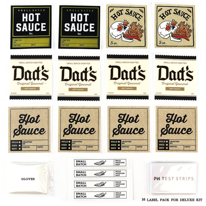 Deluxe Hot Sauce Making Kit, 3 Varieties of Chili Peppers, Gourmet Spice Blend, 3 Bottles, 16 Fun Labels, Make your own sauce, Fun DIY Gift For Dad, Brother, Uncle. (Deluxe Kit) - Grill Parts America