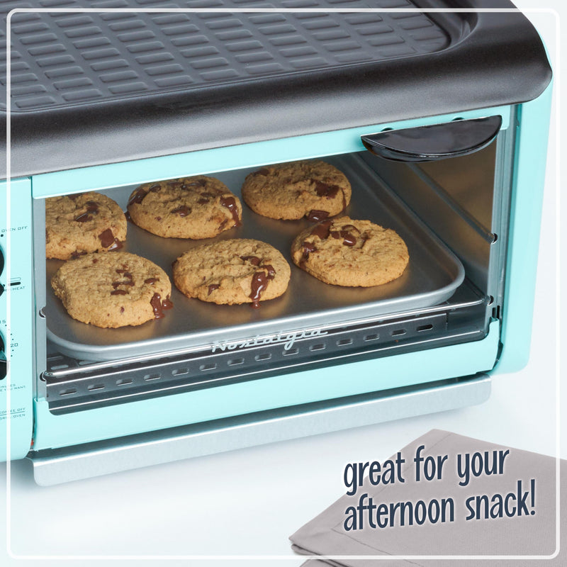 Nostalgia 3-in-1 Breakfast Station - Includes Coffee Maker, Non-Stick Griddle, and 4-Slice Toaster Oven - Versatile Breakfast Maker with Timer - Aqua - Grill Parts America