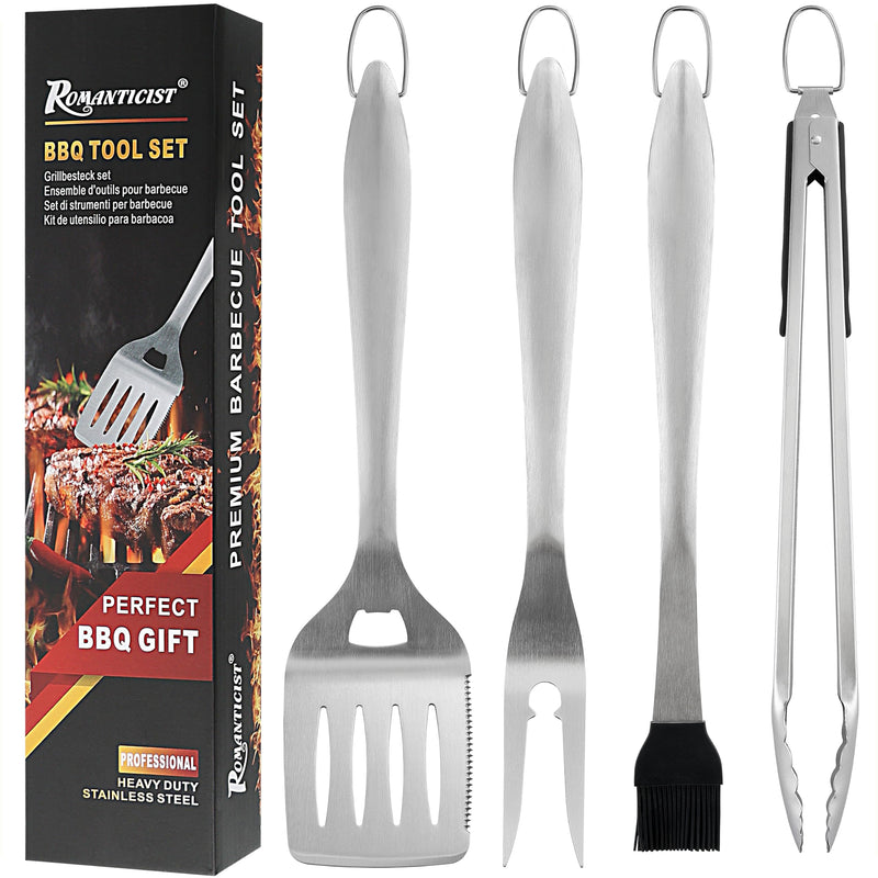 ROMANTICIST 4pc Heavy Duty Grill Accessories for Top Chef - Professional Grill Tools Set & Basic BBQ Tools for Backyard Restaurant Outdoor Kitchen - Deluxe Grill Gift for Dad on Father’s Day Birthday - Grill Parts America