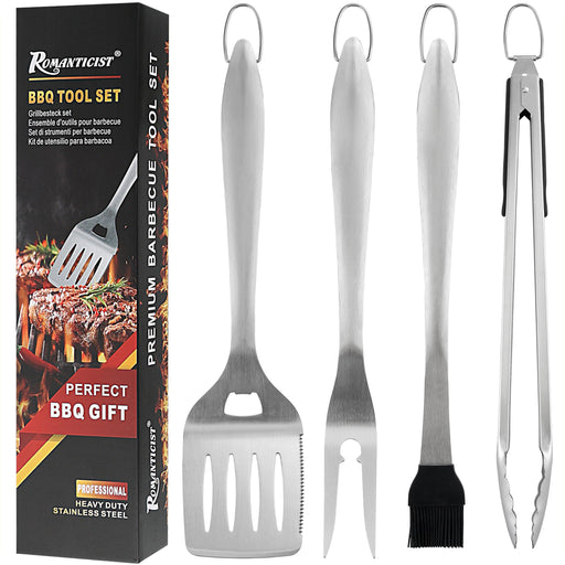 ROMANTICIST 4pc Heavy Duty Grill Accessories for Top Chef - Professional Grill Tools Set & Basic BBQ Tools for Backyard Restaurant Outdoor Kitchen - Deluxe Grill Gift for Dad on Father’s Day Birthday - Grill Parts America