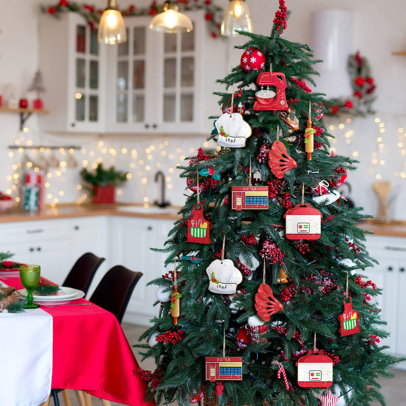 Spiareal 42 Pieces Christmas Chef Ornaments Kitchen Wooden Hanging Tree Ornaments Baker Apron Chefs Hat Measuring Spoons Diner Rolling Pin Ornament for Christmas Holiday Party Decorations, 7 Styles - Grill Parts America