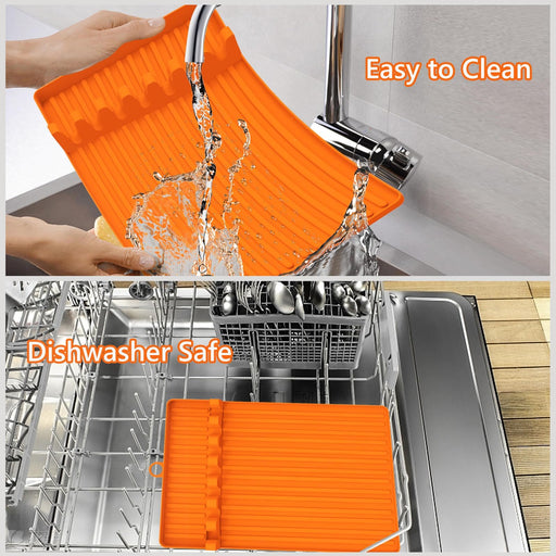 Pet Baby 2PCS Silicone Griddle Tools Mat, Large Spatula Mat with Drip Pad Griddle Silicone Mat Side Shelf Mat for Grill BBQ Griddle Accessories-Orange15.35 * 10.63" - Grill Parts America