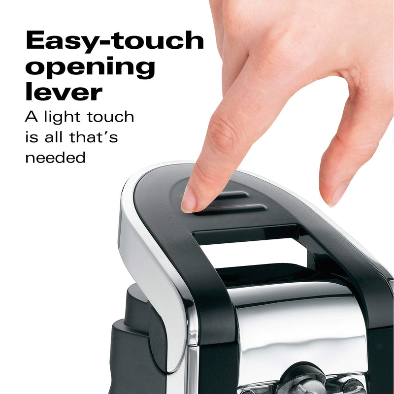 Hamilton Beach Smooth Touch Electric Automatic Can Opener with Easy Push Down Lever, Eliminates Sharp Edges, Opens All Standard-Size and Pop-Top Cans, Extra Tall, Black and Chrome (76606AG) - Grill Parts America