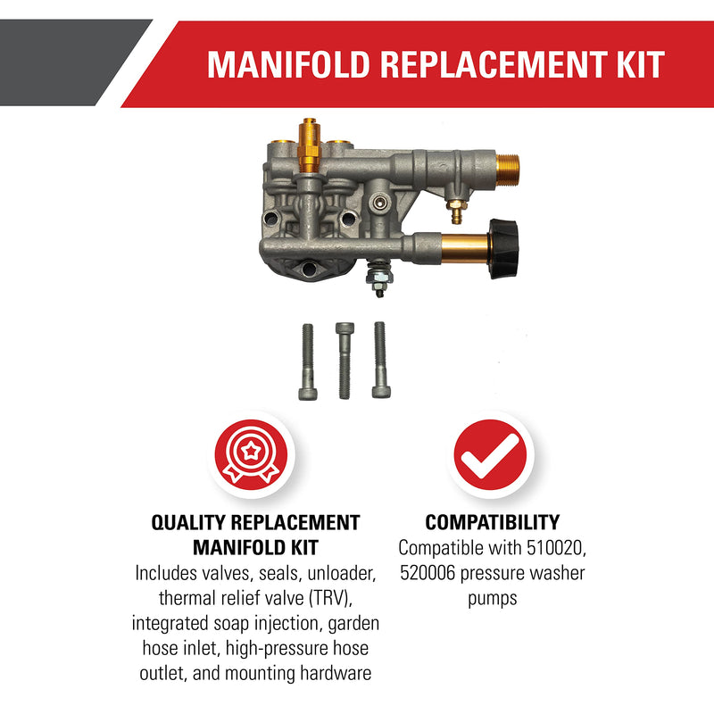 Simpson Cleaning 7108366 Manifold Replacement Kit for OEM Technologies 510020 and 520006 Axial Cam Pressure Washer Pump, Multi - Grill Parts America