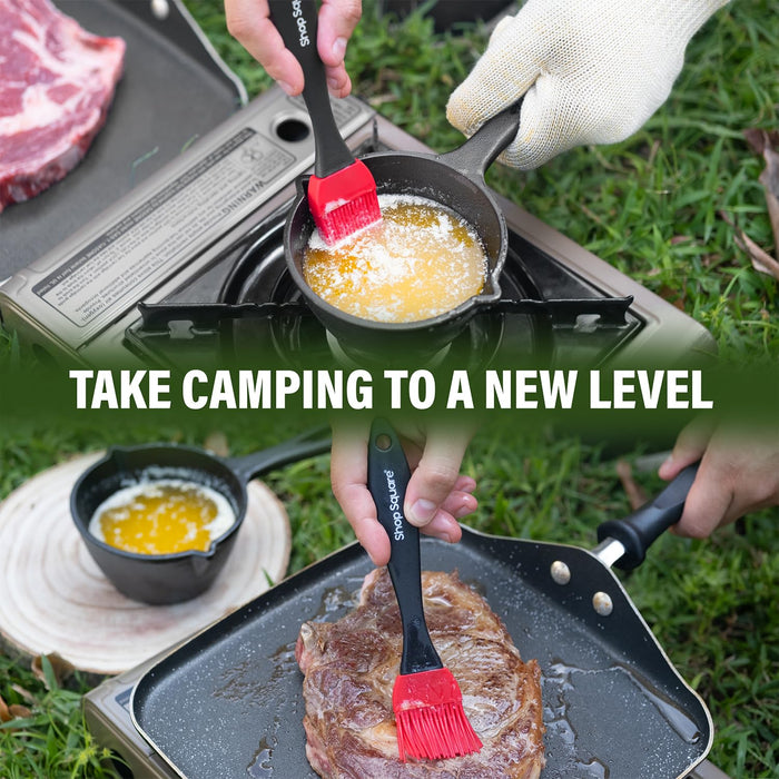 Small Cast Iron Basting Pot with Silicone BBQ Brush – Cast Iron Saucepan for Grilling, Smoking, and BBQ Accessories, 15 Oz - Grill Parts America