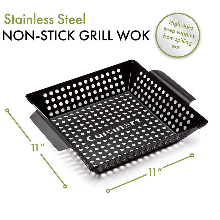 Char-Broil Non-Stick Grill Basket + Cuisinart CNW-328 Non Stick 11-Inch Grill Wok - Grill Parts America