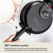 BELLA Classic Rotating Belgian Waffle Maker with Nonstick Plates, Removable Drip Tray, Adjustable Browning Control and Cool Touch Handles, Black - Grill Parts America