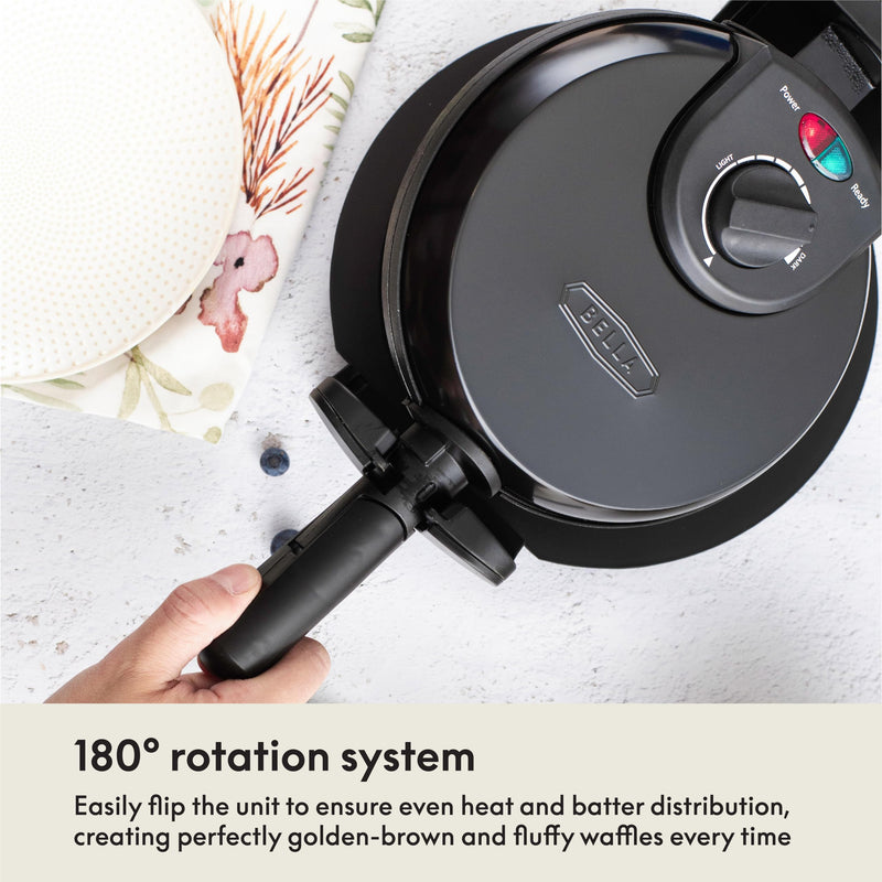 BELLA Classic Rotating Belgian Waffle Maker with Nonstick Plates, Removable Drip Tray, Adjustable Browning Control and Cool Touch Handles, Black - Grill Parts America