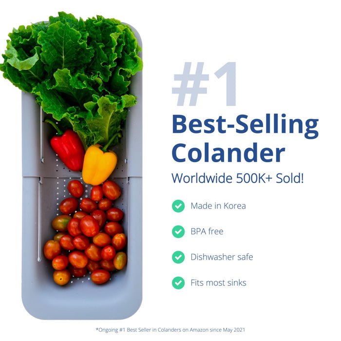 BLUE GINKGO Over the Sink Colander Strainer Basket - Wash Vegetables and Fruits, Drain Cooked Pasta and Dry Dishes - Extendable - New Home Kitchen Essentials (7.9W x 14-19L x 2.75H) - Gray - Grill Parts America