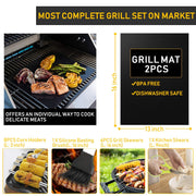 34Pcs BBQ Grill Accessories Tools Set, 16 Inches Stainless Steel Grilling Tools with Carry Bag, Thermometer, Grill Mats for Camping/Backyard Barbecue, Grill Tools Set for Men Women - Grill Parts America