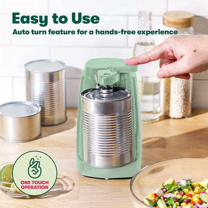 BELLA Electric Can Opener and Knife Sharpener, Multifunctional Jar and Bottle Opener with Removable Cutting Lever and Cord Storage, Stainless Steel Blade, Sage - Grill Parts America