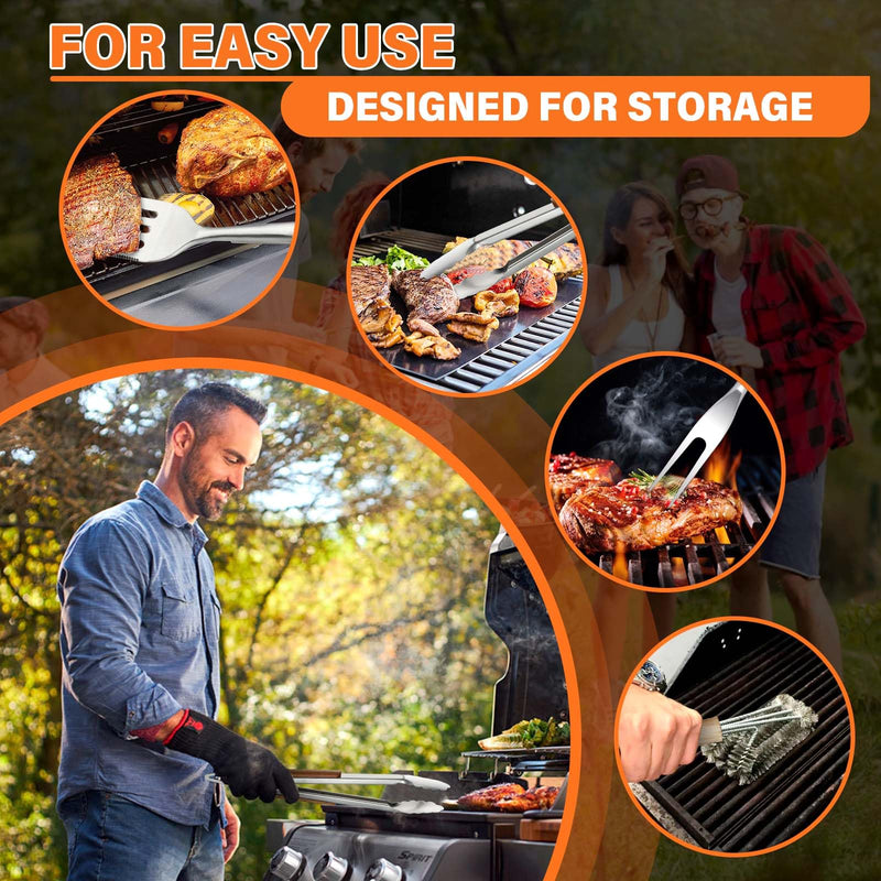 TIVOLI Grill Set 4PC BBQ Tools Set Grill Accessories with BBQ Spatula, BBQ Clips, Brushes, BBQ Forks Heavy Duty Grill Kit Grill Tools for Outdoor Grill with Wood Handles Gift Ideas for Dad Man - Grill Parts America