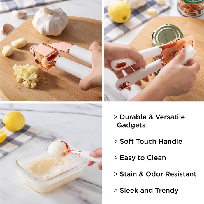 COOK WITH COLOR Kitchen Gadget Set Stainless Steel Utensils with Soft Touch Handles, 7 Pc. Copper, White - Grill Parts America