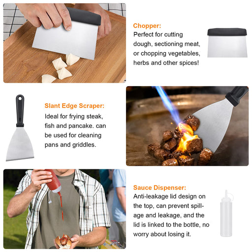 Blackstone Griddle Accessories Kit,16pcs Flat Top Grill Accessories Set for Blackstone and Camp Chef with Spatula,Scraper,Griddle Cleaning Kit &Carry Bag,Great for Outdoor BBQ & Teppanyaki and Camping - Grill Parts America