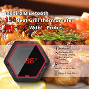 Inkbird Grill Bluetooth BBQ Thermometer Wireless IBT-6XS, 6 Probes Digital Smoker Grill Thermometer for Cooking,150ft Bluetooth Meat Thermometer, Magnet, Timer, Alarm for Kitchen, Food (Red) - Grill Parts America