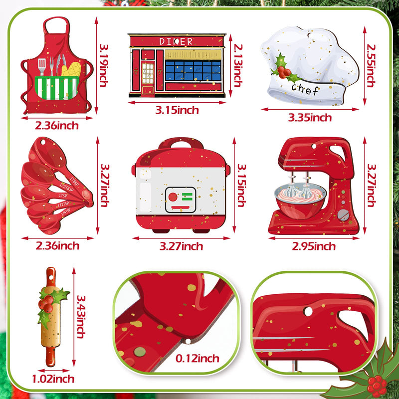 Spiareal 42 Pieces Christmas Chef Ornaments Kitchen Wooden Hanging Tree Ornaments Baker Apron Chefs Hat Measuring Spoons Diner Rolling Pin Ornament for Christmas Holiday Party Decorations, 7 Styles - Grill Parts America