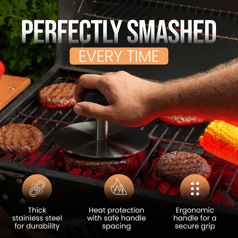 TheDOM 6" Heavy Duty Smash Burger Press, Burger Smasher, Hamburger Press, Bacon Press, Meat Press, Grill Press, Patty Press, Griddle Press, Meat Smasher, Burger Press Smashburger - Grill Parts America