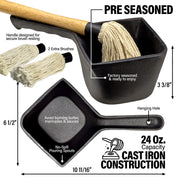Cast Iron Sauce Pot with BBQ Mop Brush – Small Cast Iron Basting Pot & Mop Brush for Grilling, Smoking, and Saucing – BBQ Mop Brushes for Sauce, 24 Oz - Grill Parts America