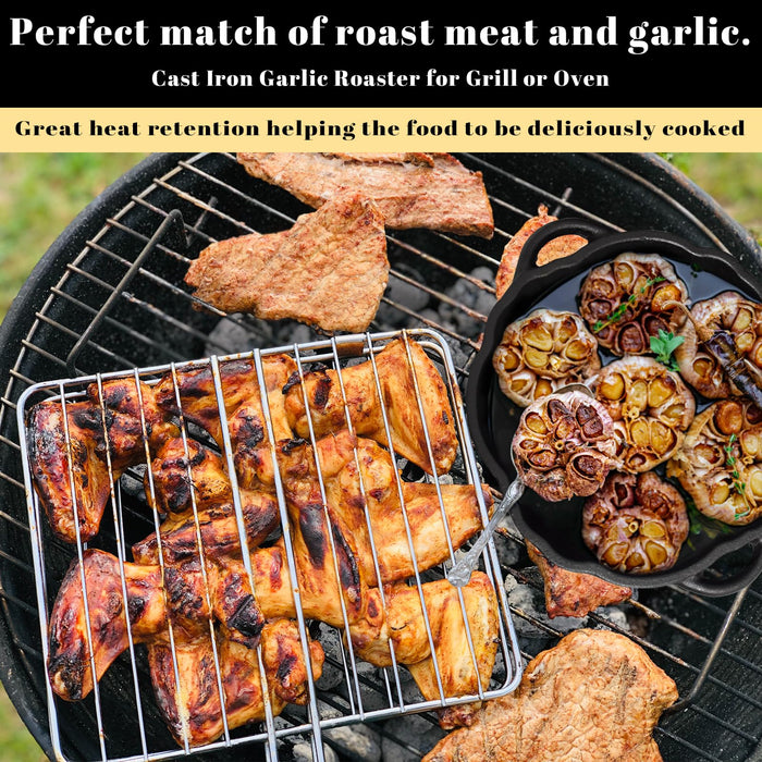 AOKDEER Garlic Roaster, Cast Iron Garlic Roaster for Kitchen Grill Oven, Dining Room, Indoor or Outdoor, BBQ Grill Garlic Tools, Garlic Baker for Picnic Camping Patio Backyard Cooking - Grill Parts America