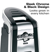 Hamilton Beach Smooth Touch Electric Automatic Can Opener with Easy Push Down Lever, Eliminates Sharp Edges, Opens All Standard-Size and Pop-Top Cans, Extra Tall, Black and Chrome (76606AG) - Grill Parts America