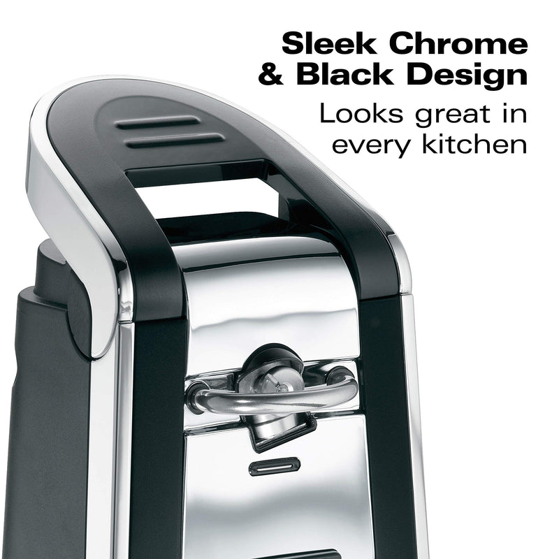 Hamilton Beach Smooth Touch Electric Automatic Can Opener with Easy Push Down Lever, Eliminates Sharp Edges, Opens All Standard-Size and Pop-Top Cans, Extra Tall, Black and Chrome (76606AG) - Grill Parts America