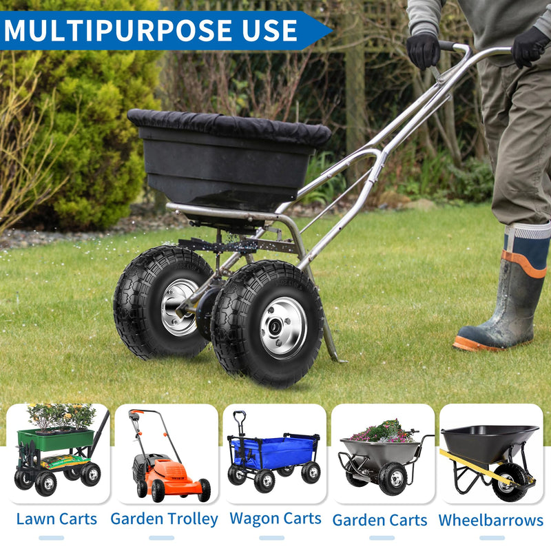 Phepetroll 10-inch flat-free solid tires and wheels with 5/8-inch axle bore for cart and wheelbarrow, 2-pack
