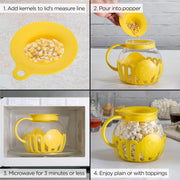 Ecolution Patented Micro-Pop Microwave Popcorn Popper with Temperature Safe Glass, 3-in-1 Lid Measures Kernels and Melts Butter, Made Without BPA, Dishwasher Safe, 3-Quart, Yellow - Grill Parts America