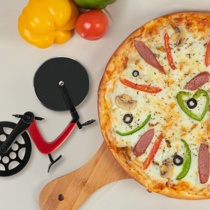 Aijohnny Bicycle Pizza Cutter Wheel with Holder, Robust Bicycle Shape 2.4” Stainless Steel Pizza Knife, Frosted Surface Non-Stick & Sharp Blades, Pizza Slicer Funny Kitchen Gadget (Red) - Grill Parts America