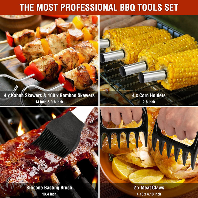 Grill Tools, BBQ Accessories, Grill Accessories, Grill Set for Outdoor Grill, Grill Utensils Stainless Steel Grilling Tools Grill Kit, 122PCS Grilling Gifts for Men Women Christmas - Grill Parts America