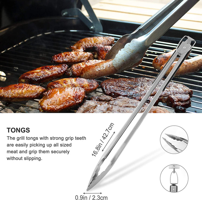 Grilljoy 8PCS Heavy Duty BBQ Grill Tools Set with Extra Thick Stainless Steel Spatula, Fork, Tongs & Cleaning Brush - Complete Barbecue Accessories Kit with Portable Bag - Perfect Grill Gifts for Men - Grill Parts America