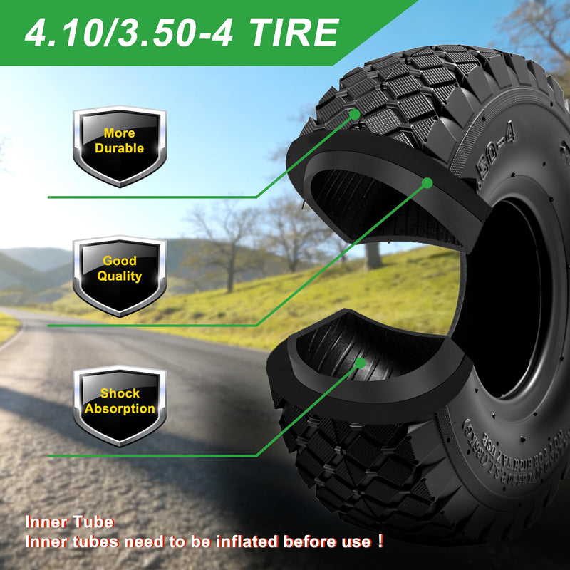 LTNICER 4.10/3.50-4 tire and inner tube 2-pack with bent valve stem for lawn mower replacement