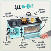 Nostalgia 3-in-1 Breakfast Station - Includes Coffee Maker, Non-Stick Griddle, and 4-Slice Toaster Oven - Versatile Breakfast Maker with Timer - Aqua - Grill Parts America