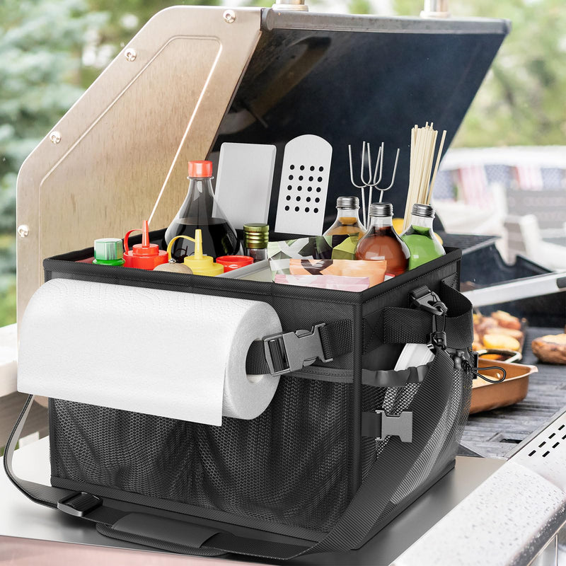 FANGSUN Grill Caddy, BBQ Caddy with Paper Towel Holder, Picnic Griddle Caddy for Outdoor Camping, Barbecue Accessories Storage Organizer for Utensil Grilling Tool, Must Have for Camper Tailgating Rv - Grill Parts America