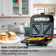 OVENTE Electric Sandwich Maker with Non-Stick Plates, Indicator Lights, Cool Touch Handle, Easy to Clean and Store, Perfect for Cooking Breakfast, Grilled Cheese, Tuna Melts and Snacks, Black GPS401B - Grill Parts America