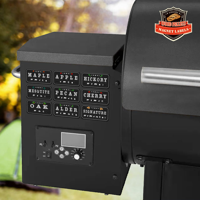 Wood Pellets for Smoker Magnet Labels - Accessories for Pellet Smoker Grill,Metal Material, Frosted Design, Perfect Match with Smoker,Gift for Men and Women,9 Pack - Grill Parts America