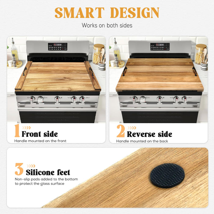 GASHELL Noodle Board Stove Cover with Handles for Electric, Gas Stove Top (Acacia Wood) - Grill Parts America