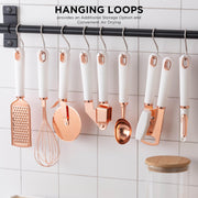 COOK WITH COLOR Kitchen Gadget Set Stainless Steel Utensils with Soft Touch Handles, 7 Pc. Copper, White - Grill Parts America
