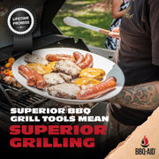 BBQ-AID 3 Piece Grill Set BBQ Accessories - Kitchen Tongs, Metal Spatula & Fork Utensils - Heavy Duty Stainless Steel Barbecue Grill Utensils for Outdoor Grill with Solid Sturdy Wood Handles - Grill Parts America