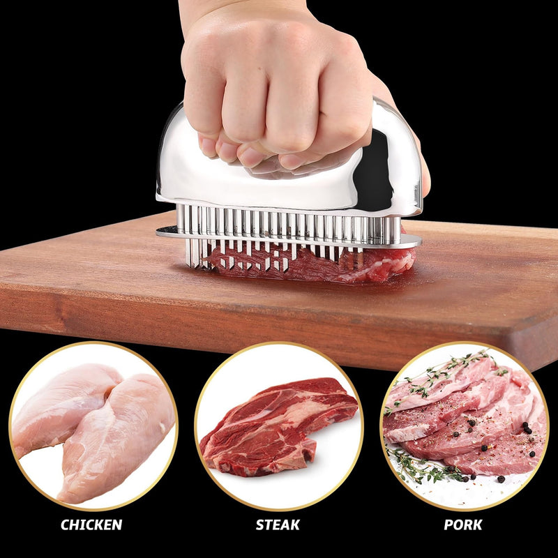 Meat Tenderizer Tool, Ultra Sharp Needle Blades 100% Stainless-Steel, Heavy-Duty Kitchen Gadgets, Hand Held Meat Tenderizer Needle Tool, Cooking Gadget for Tenderizing Chicken, Steak, Veal, BBQ - Grill Parts America