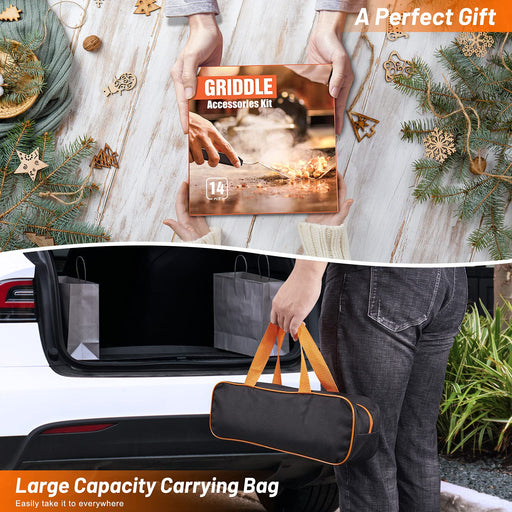 Blackstone Griddle Accessories Kit,14pcs Flat Top Grill Accessories Set for Blackstone and Camp Chef, Enlarged Spatulas, Basting Cover, Scraper, Tongs, Grill Spatula Kit for Outdoor BBQ - Grill Parts America